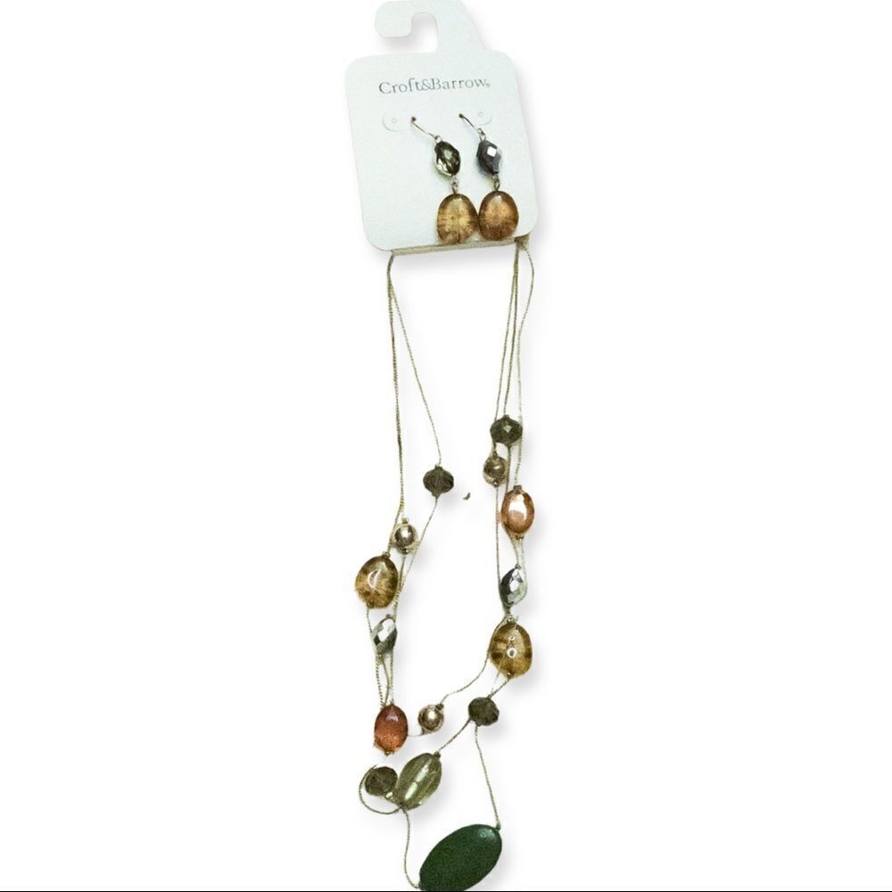 Croft and Barrow Green Bead Necklace, Earring, and Bracelet Set
